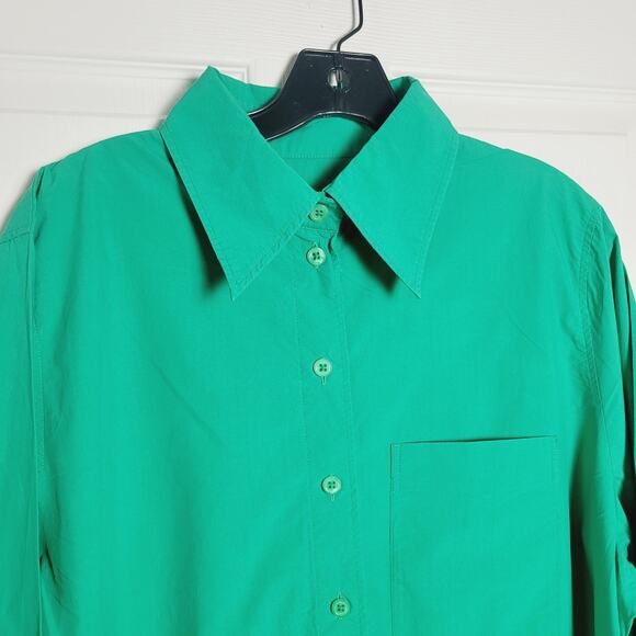 COS Shirt Womens 14 Green Button Down Long Sleeve 100% Cotton Pocket Collared - Picture 2 of 10